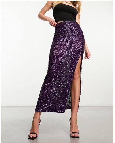 ASOS Sequin Midi Skirt With Split - Purple
