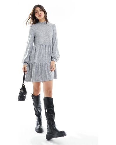 New Look Long Sleeve Mini Smock Dress - Grey