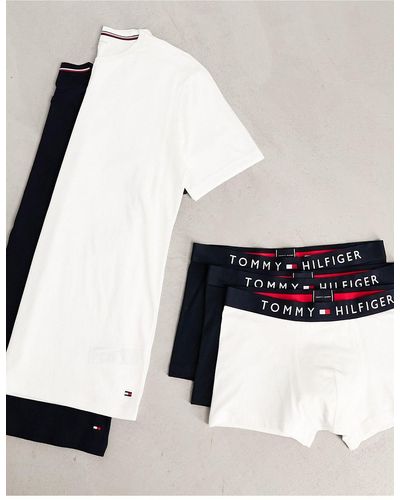 Tommy Hilfiger Set con 3 boxer aderenti e 2 t-shirt blu navy e bianco