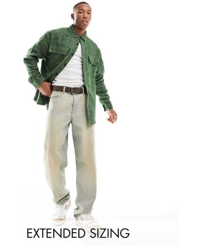 ASOS 90s Oversized Herringbone Wool Look Shirt - Green