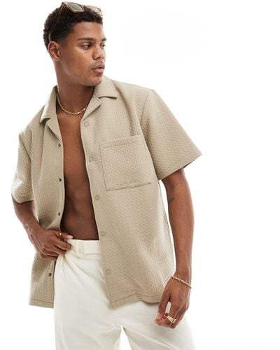 River Island Short Sleeve Textured Shirt Co-ord - Natural