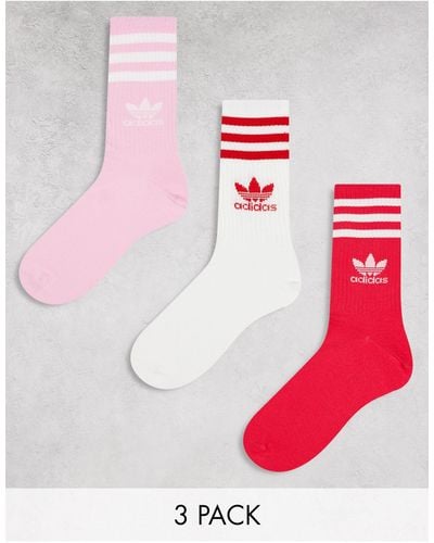 adidas Originals 3 Pack Crew Socks - Pink