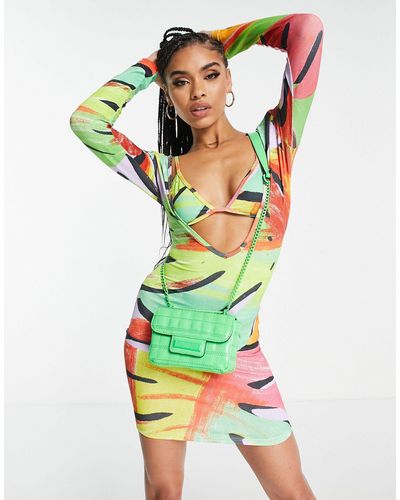 SIMMI Simmi - vestito corto con reggiseno scollo profondo e stampa zebrata arcobaleno - Verde