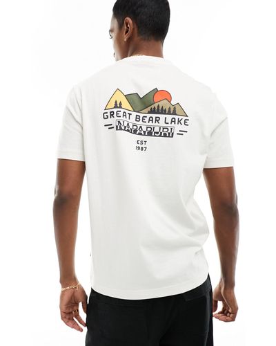 Napapijri Tahi - t-shirt sporco con grafica stampata sul retro - Bianco