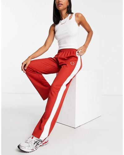 TOPSHOP Tricot Oversized Low Rise Straight Leg Trackies With Side Stripe - Red