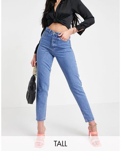 Missguided Missguided - Tall - Riot - stugge, Effen Mom Jeans Met Hoge Taille - Blauw