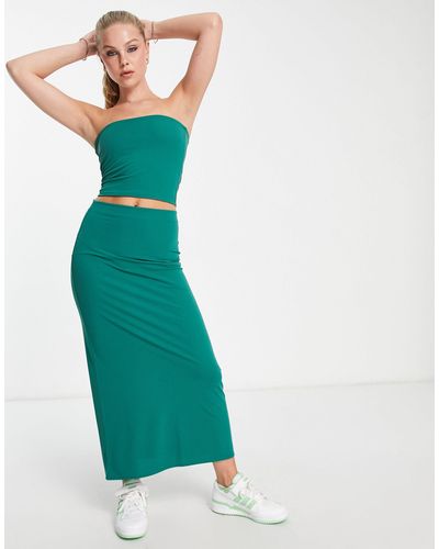 Pull&Bear High Waisted Midiaxi Skirt - Green