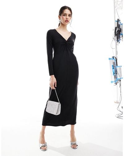 & Other Stories Supersoft Luxe Jersey Midi Dress With Twist Front Detail - Black