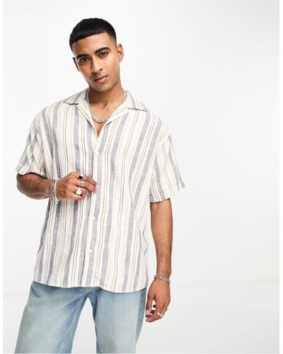 Jack & Jones Originals Revere Collar Textured Stripe Shirt - White