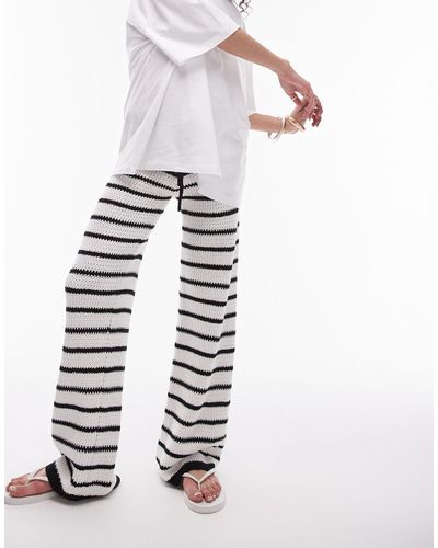 TOPSHOP Pantalon en maille rayée - noir et blanc