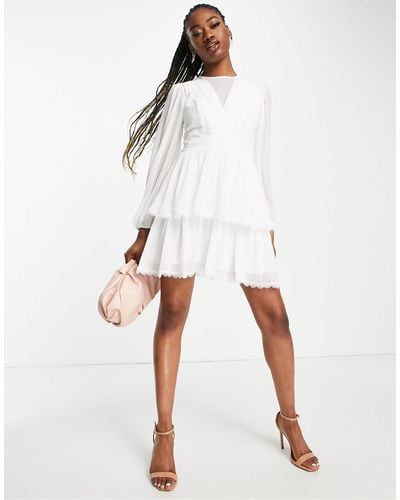 EVER NEW Tiered Sheer Mini Dress - White