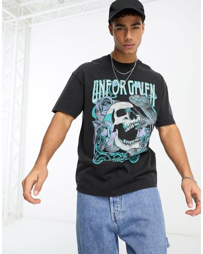 Jack & Jones Originals - t-shirt oversize slavato con stampa "unforgiven" - Blu