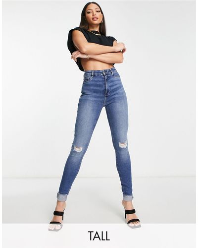 New Look Skinny Jeans With Ripped Knees - Blue