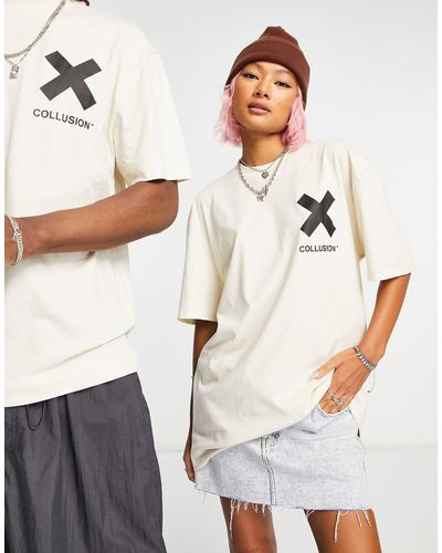 Collusion Unisex - t-shirt en coton avec logo - cassé - Blanc