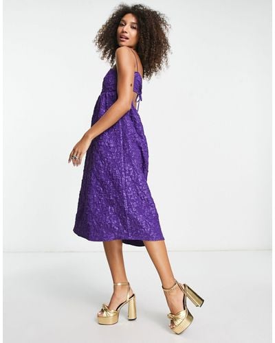 Envii Textured Midi Dress With Tie Back - Purple