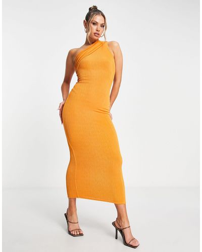 Naked Wardrobe Asymmetrische Maxi-jurk Met Blote Schouder - Oranje