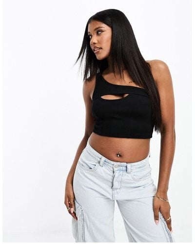 ASOS One Shoulder Cut Out Crop Top - Black