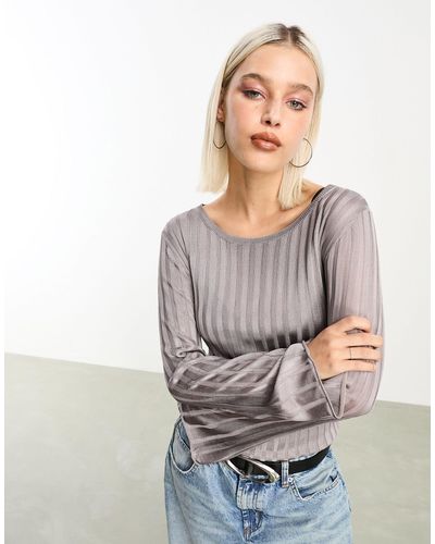 Weekday Enora Knitted Sheer Rib Sweater - Gray