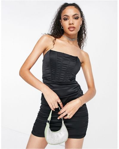 Femme Luxe Satin Bandeau Corset Mini Dress - Black