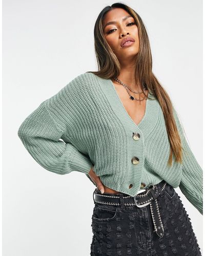 ONLY Ribbed Knit Button Down Cardigan - Green