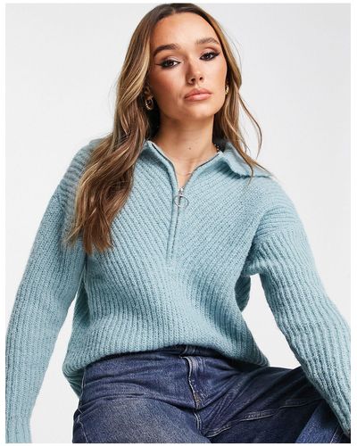 Vila Zip Neck Sweater - Blue