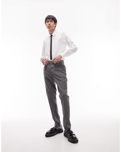 TOPMAN Dark Suit Trousers With Wide Belt Loop - White