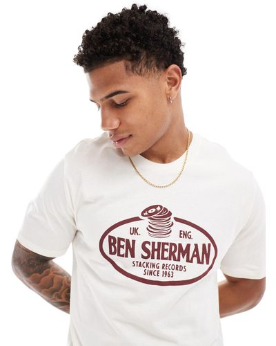 Ben Sherman T-shirt à imprimé stacking records - blanc cassé