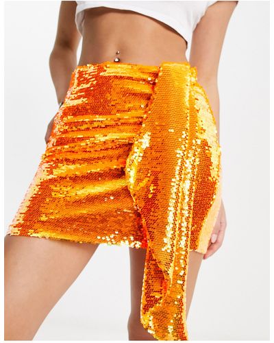 Glamorous Mini-jupe à sequins avec lien sur le devant - vif - Orange