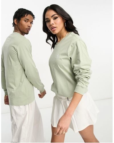 Converse T-shirt unisex classica a maniche lunghe salvia con logo ricamato - Verde