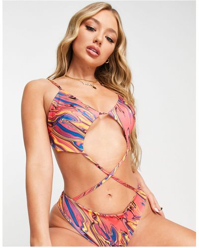 I Saw It First Tie Front Swimsuit - Multicolor