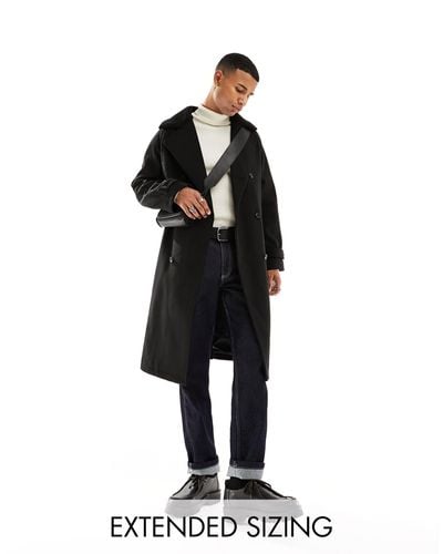 ASOS Oversized Wool Mix Coat With Faux Fur Borg Collar - Black