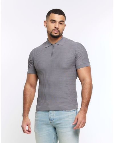 River Island Muscle Fit Polo Shirt - Blue