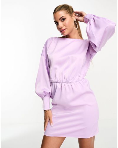 In The Style Exclusive Satin Mini Tie Back Dress - Purple