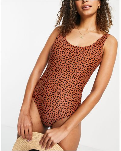 Vero Moda – badeanzug mit geparden-print - Orange