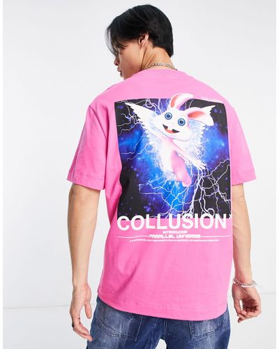 Collusion T-shirt con stampa di fulmine - Rosa