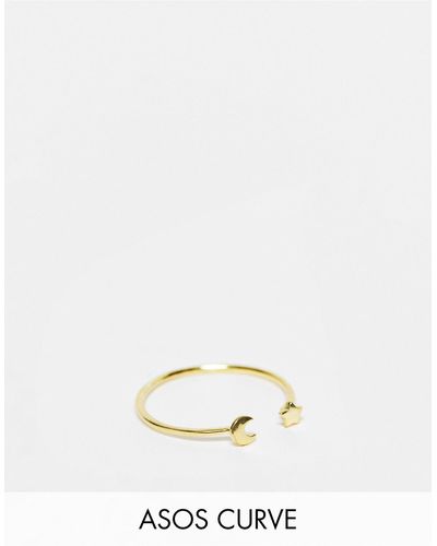 ASOS Asos Design Curve - Ring Met Hemellichaamontwerp Van Verguld Sterling Zilver - Wit