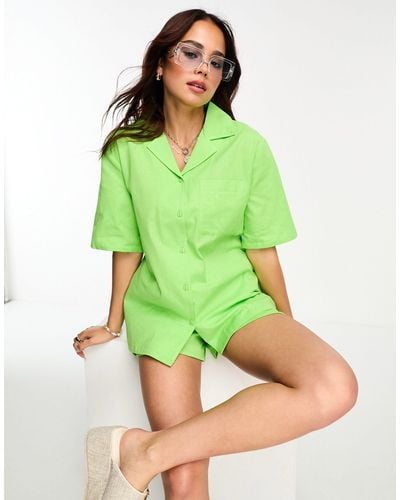 esmé studios Esmee Exclusive Beach Linen Short Sleeve Shirt Co-ord - Green