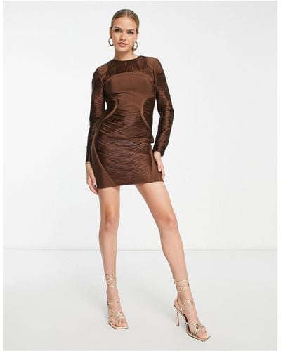ASOS Long Sleeve Bandage Fringed Mini Dress - Brown