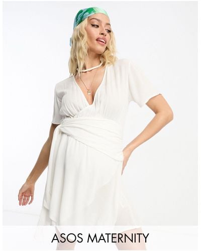 ASOS Asos Design Maternity Crinkle Tie Side Sheer Beach Cover-up - White
