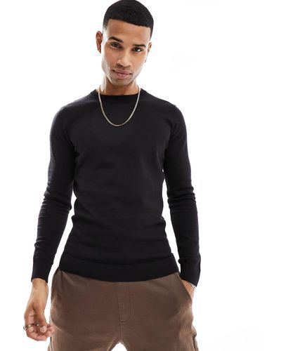 New Look Muscle Fit Crew Jumper - Black