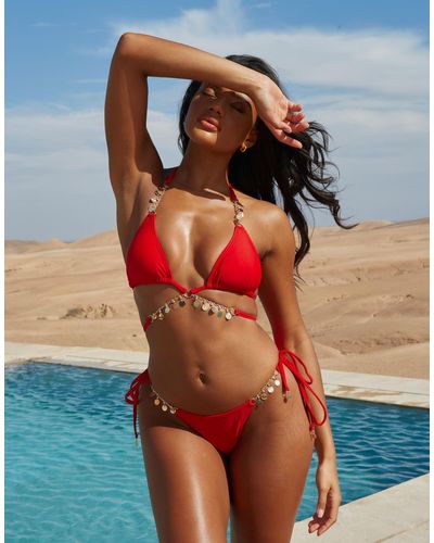 Moda Minx X Savannah-shae Richards Valentina Coin Waist Wrap Triangle Bikini Top - Red