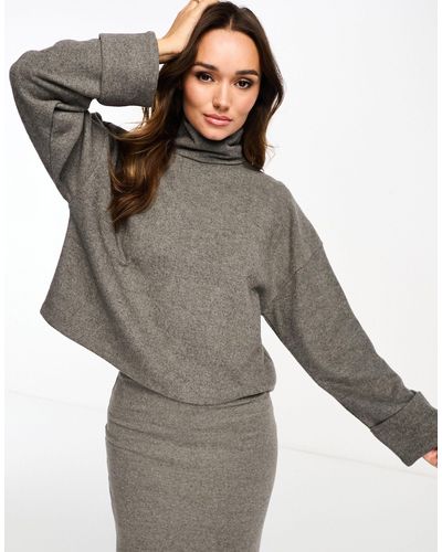 ASOS Super Soft Co-ord Roll Neck With Cuff Detail - Grey