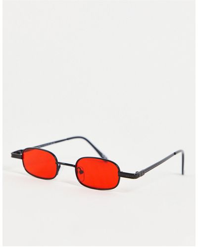 ASOS Mini Rectangle Glasses With Frame Detail And Red Lens - Black