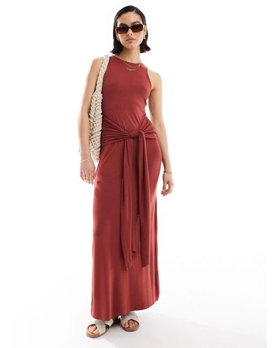 ASOS Maxi Dress With Drape Tie Front - Red