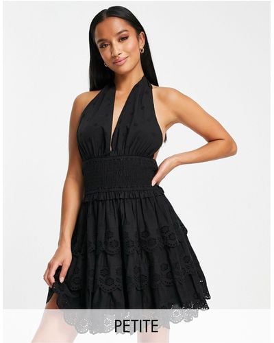 Miss Selfridge Petite Broderie Halter Wrap Mini Dress - Black