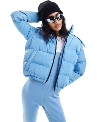 Threadbare Ski Hooded Puffer Coat With Faux Fur Trim - Blue