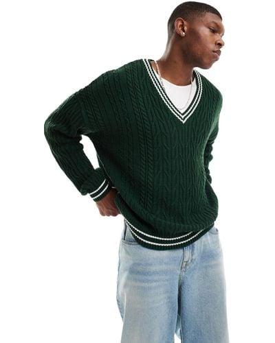 ASOS Oversized Cable Knit Cricket Jumper - Green
