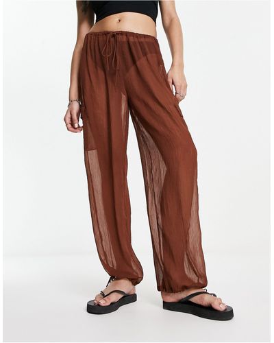 AsYou Pantalon froissé transparent avec bordures froncées - chocolat - Rouge