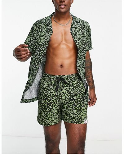 Hunky Trunks Camicia da mare kaki con stampa animalier - Verde
