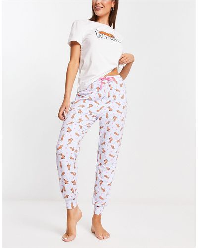 New Look Pyjamaset Van T-shirt En joggingbroek Met 'lazy Days' En Hondenprint - Wit
